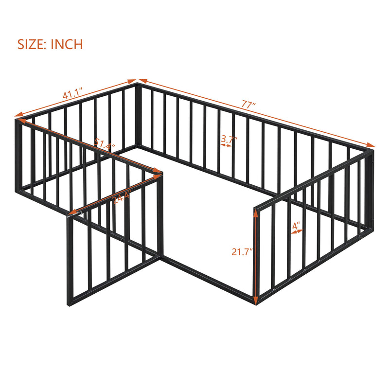 Metal Floor Bed Frame With Fence And Door