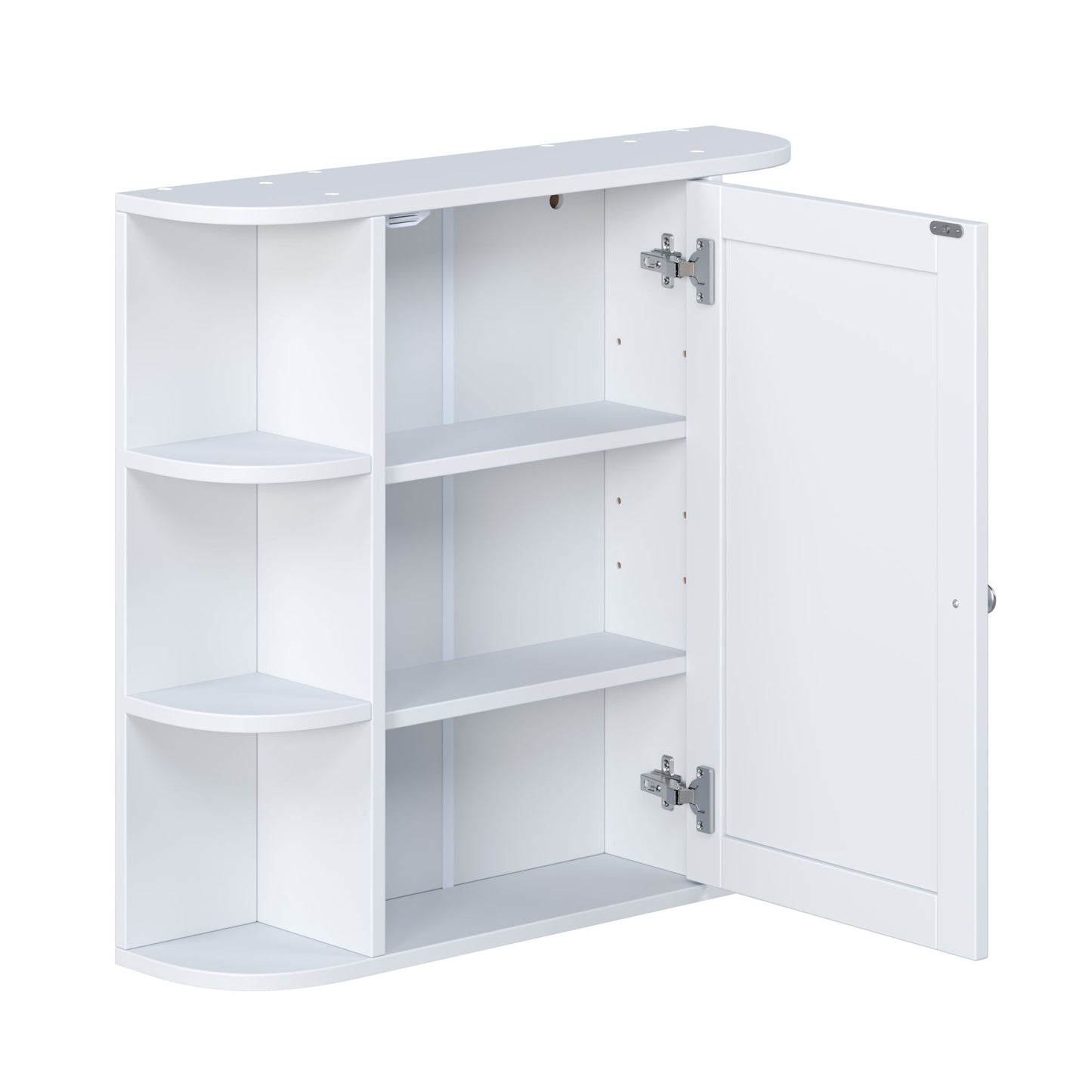 Bathroom Wall Storage Cabinet With Mirror And Adjustable Shelf, 6 Open Shelves