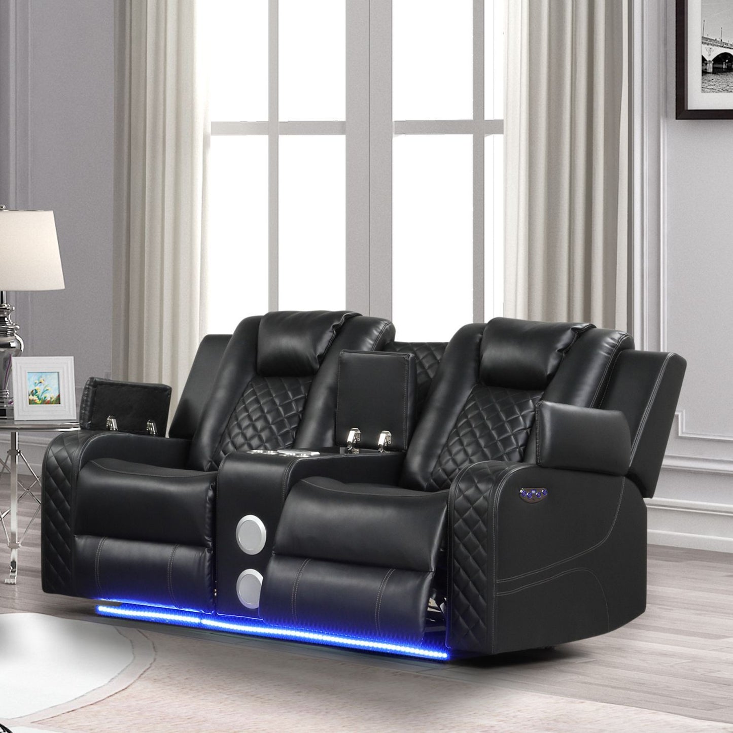 Benz - Power Reclining Loveseat With LED Lighting And Built In USB