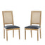 French Country Dining Chair With Rectangular Cane Backrest And Smooth Upholstered Seating