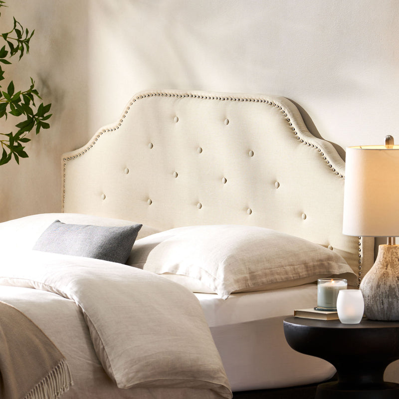Luella - Button Tufted Full / Queen Upholstered Metal Panel Headboard - Beige