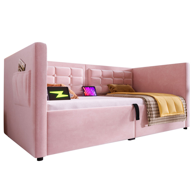 Upholstered Daybed With Hydraulic Storage And USB / Type - C Charging