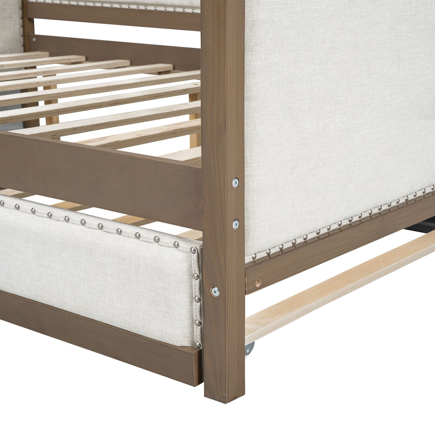 Full Size Daybed With Trundle And Nailhead Decoration - Wood