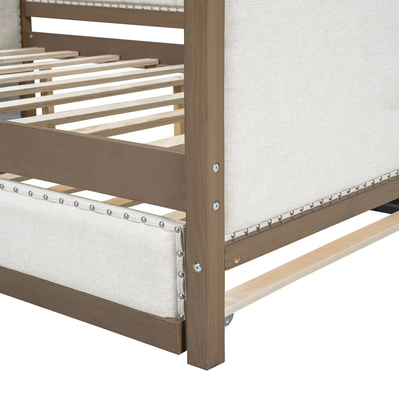 Full Size Daybed With Trundle And Nailhead Decoration - Wood