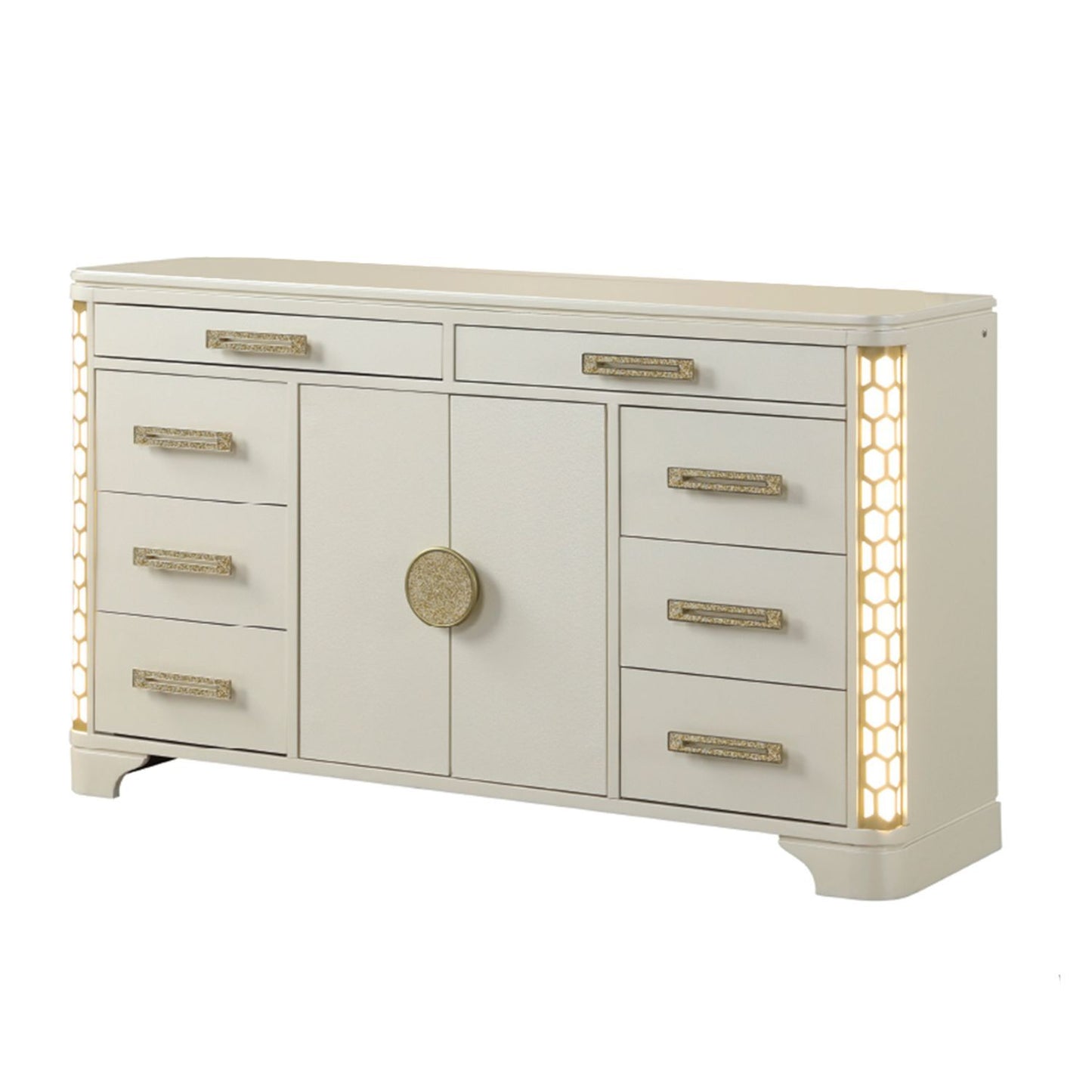 Jasmine - 8 Drawer Dresser With Side LED Lightning - Beige