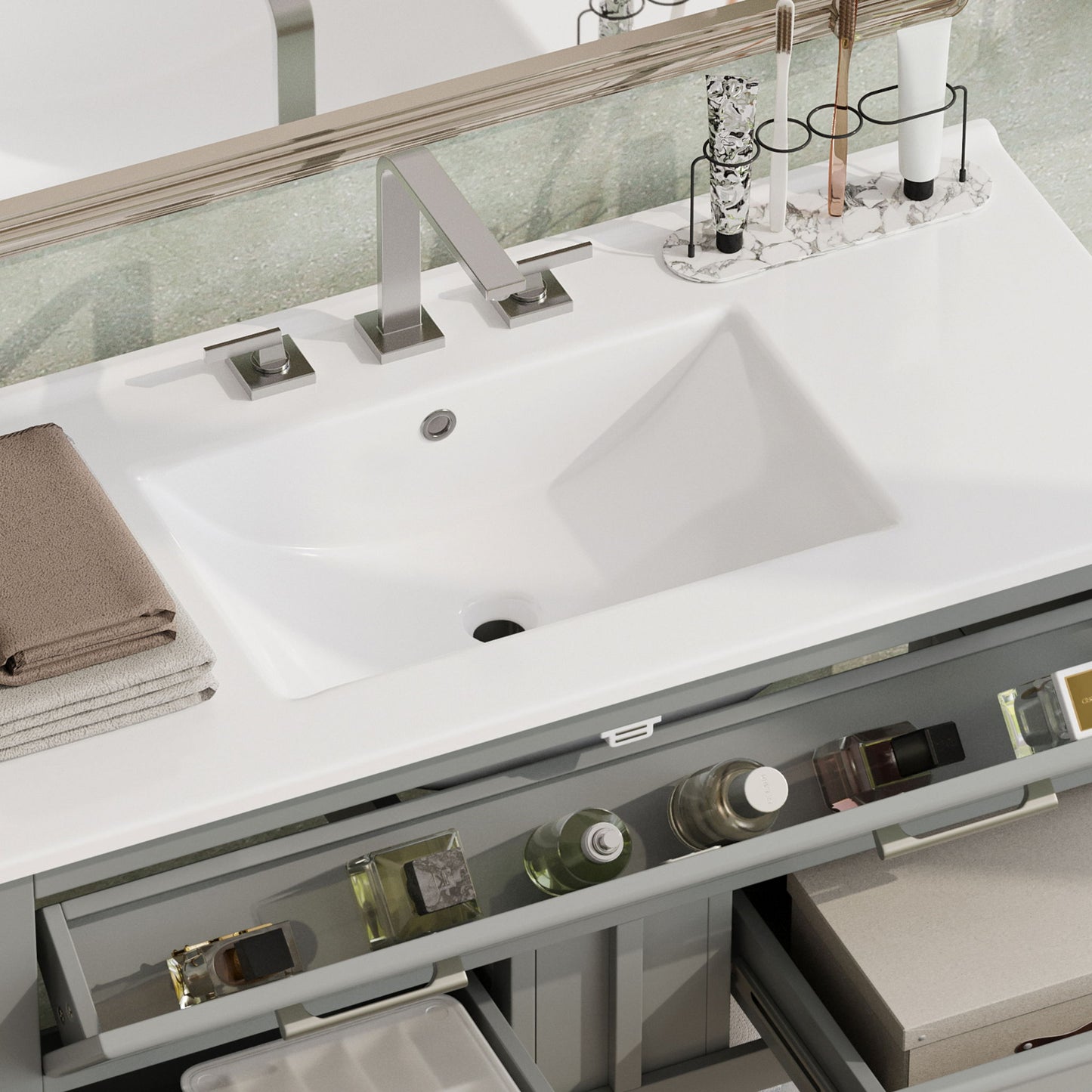 Bathroom Vanity With Ceramic Sink, Tip Out Tray & 2 Full Extension Drawers