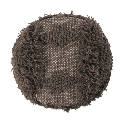 Roja - Handcrafted Wool & Cotton Foot Stool With Eucalyptus Wood Frame - Dark Brown