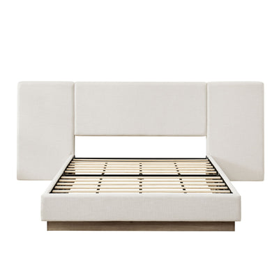 Muse - Queen Upholstered Platform Bed Frame - Ivory / Light Gray / Camel Oak