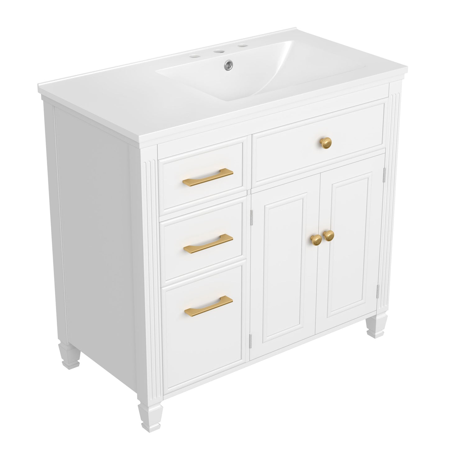 Bathroom Vanity With Sink, 1 Tip Out Drawer, 3 Side Drawers, Adjustable Shelf