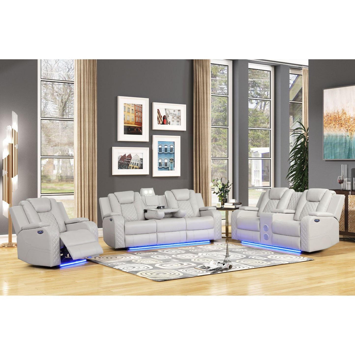 Benz - Power Recliner Set With LED Lighting And USB Charging