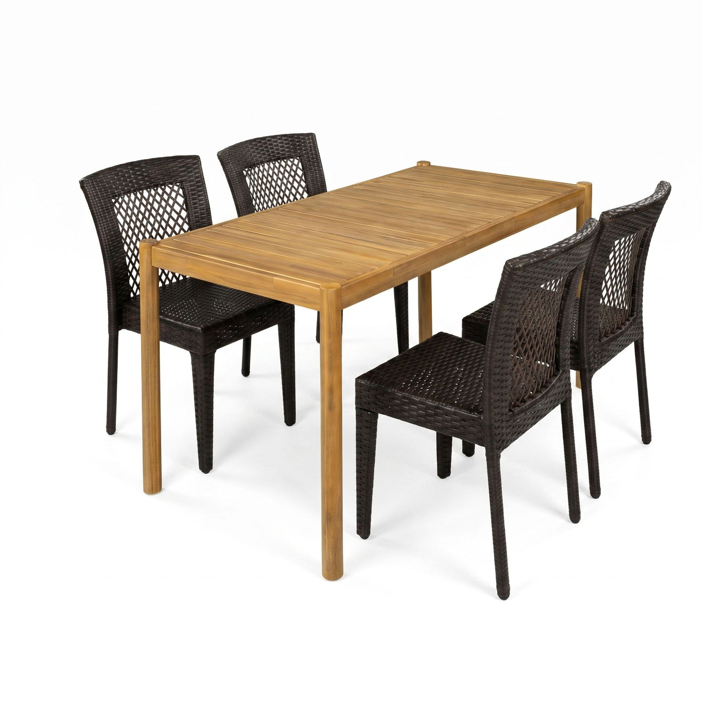 5 Piece Patio Dining Set With Chairs, Outdoor Furniture - Brown Multi / Light Teak