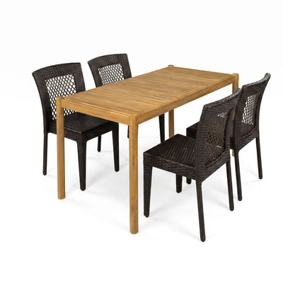 5 Piece Patio Dining Set With Chairs, Outdoor Furniture - Brown Multi / Light Teak