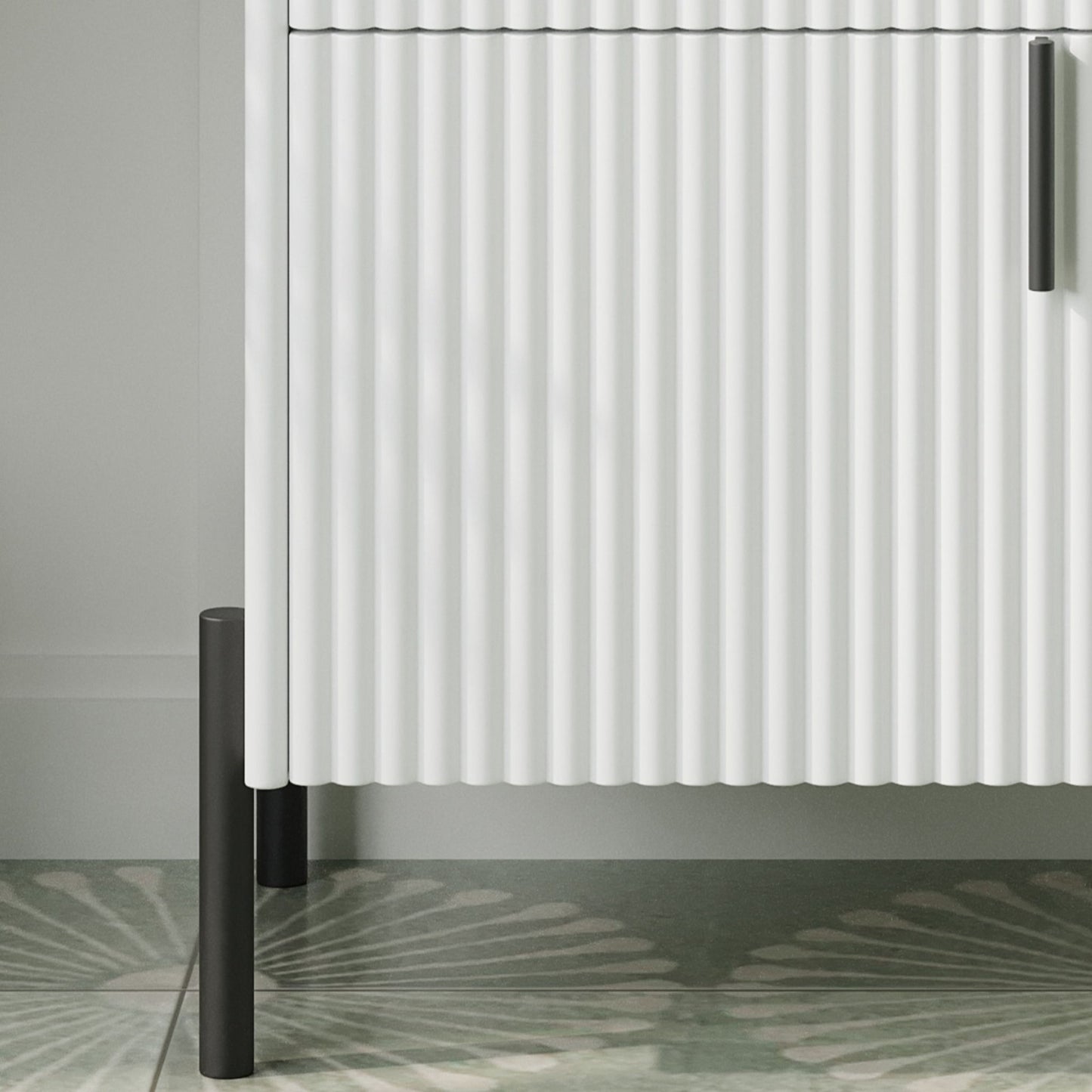 Fluted Bathroom Vanity With Ceramic Sink, Freestanding Design