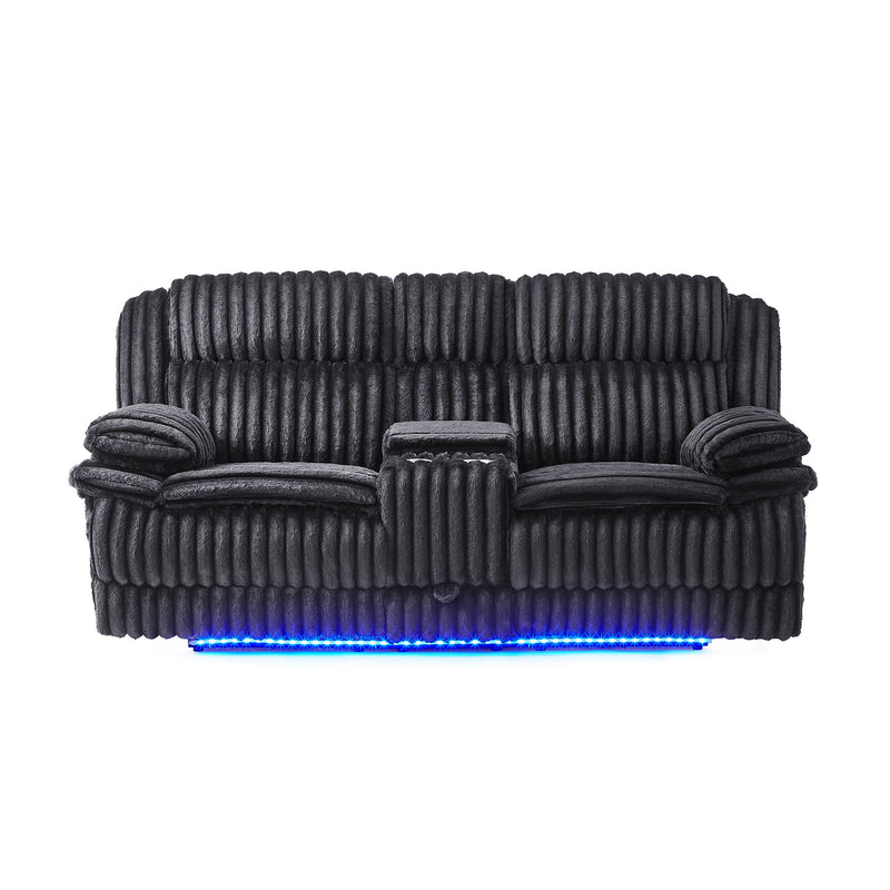 Winston - Power Console Recliner Loveseat With LED And Hidden Drawer - Black