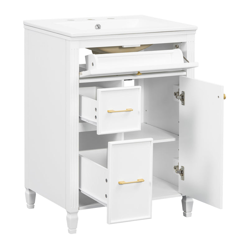 Freestanding Bathroom Vanity With Sink, Soft Close Door, Tip Out Drawer