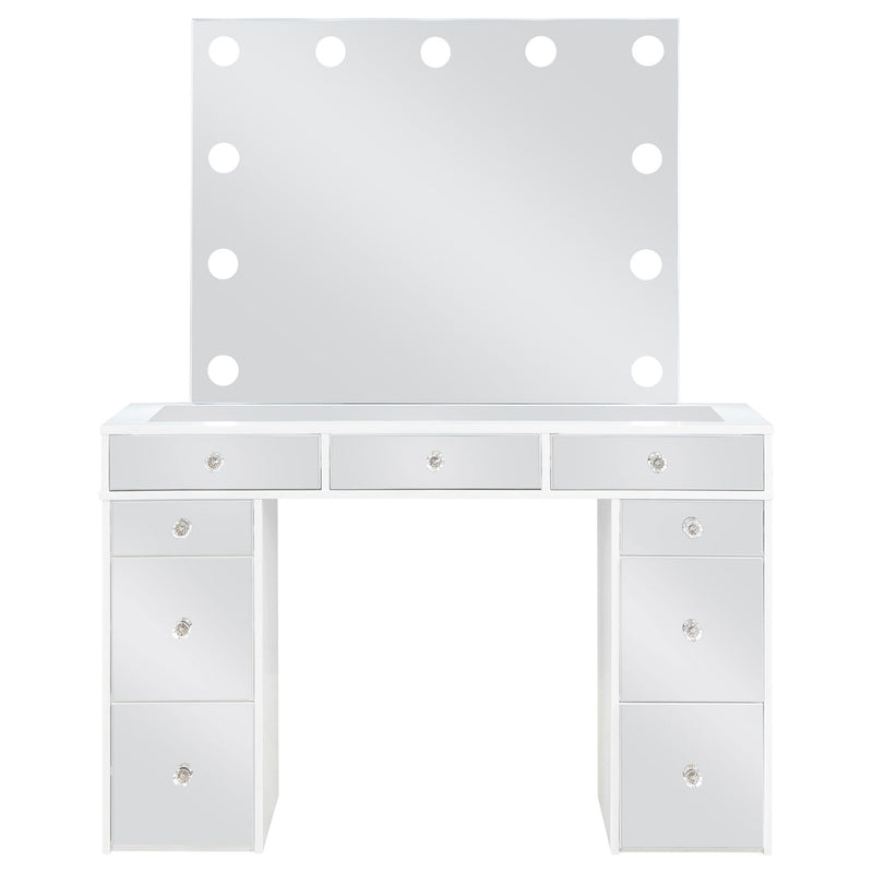 Winona - Makeup Vanity Set With Bulb Lit Mirror And Upholstered Stool - White