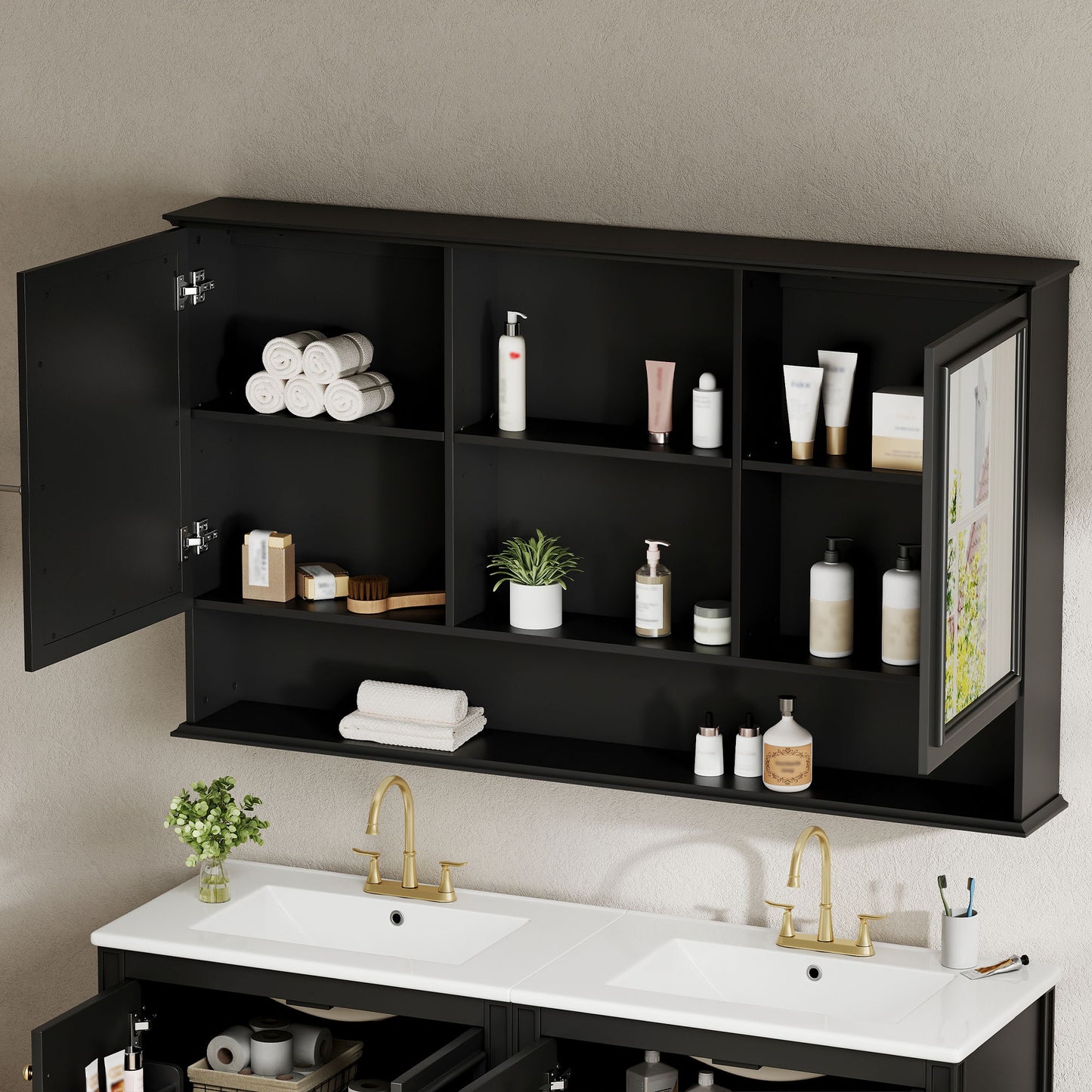 Wall Mounted Bathroom Medicine Cabinet With Double Mirrored Doors