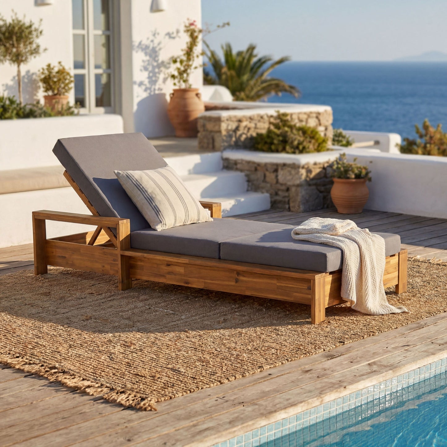 Chaise Lounge With 3 Fold Cushion Set, 3 Position Adjustable Backrest