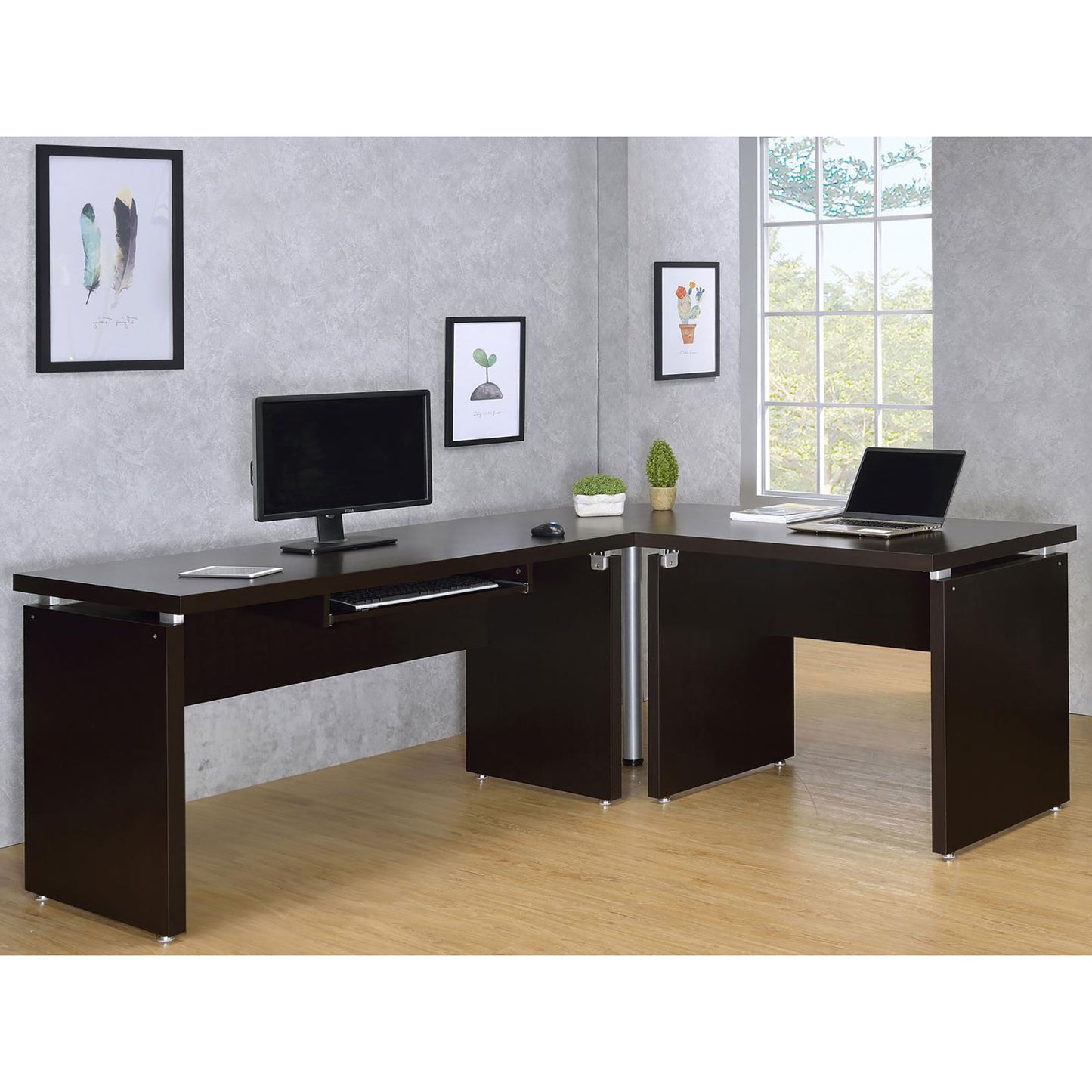 Floating - Top Computer Desk With Pullout Keyboard Shelf - Brown