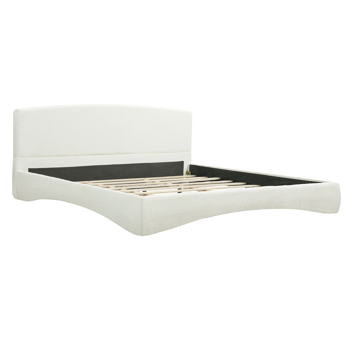 King Curved Upholstered Bed With Smart Ambient Lighting - Cream