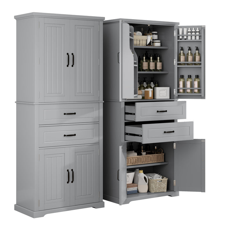 Multi Functional Storage Cabinet With Adjustable Shelves, 2 Drawers, Door Shelves