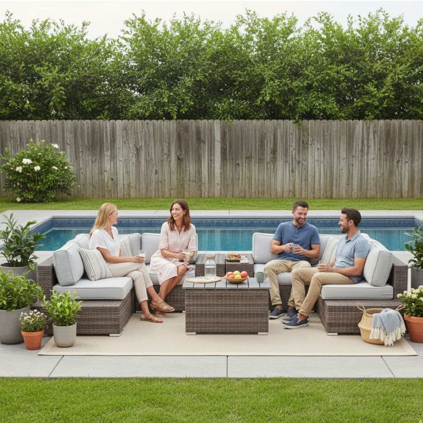 Wicker Sectional Seating Group With Cushions