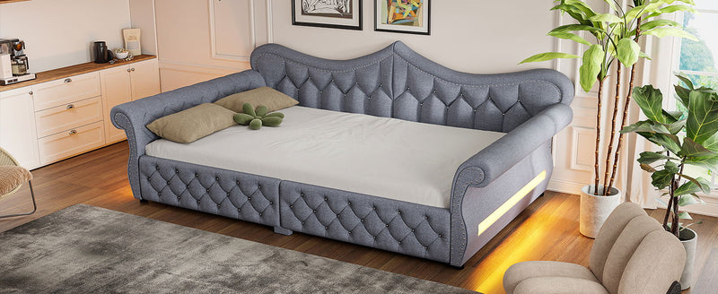Upholstered Daybed With LED Lighting And Nailhead Trim