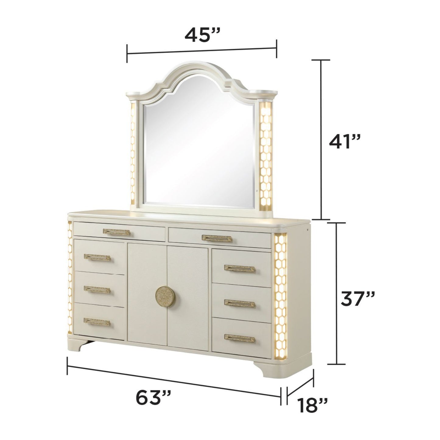 Jasmine - 8 Drawer Dresser With Side LED Lightning - Beige