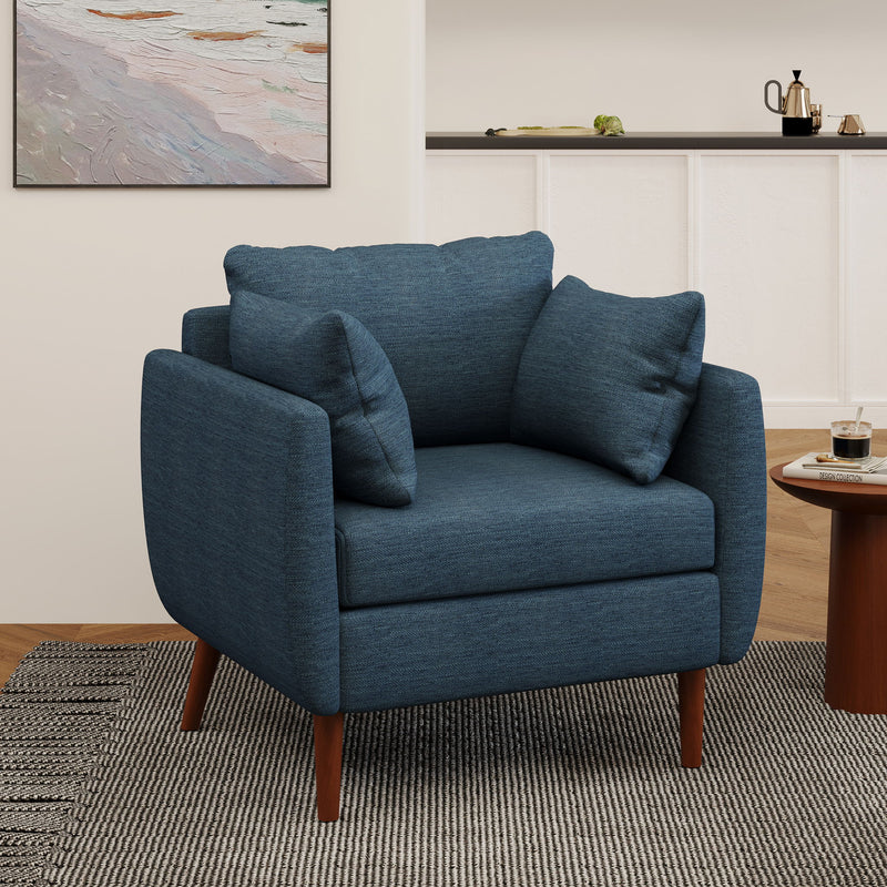 Luminate - Upholstered Fabric Club Chair With Tapered Legs And 2 Accent Pillows - Navy Blue