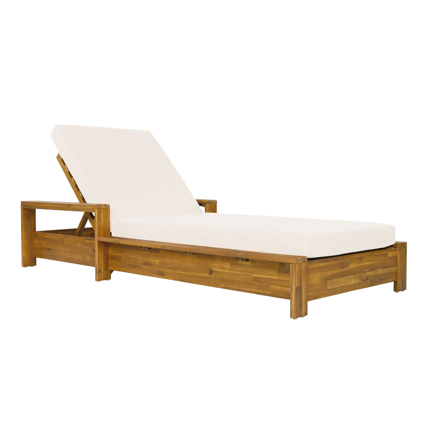 Chaise Lounge Set With 3 Position Adjustable Backrest, 2 Fold Cushion, Outdoor Recliner For Patio - Cream / Teak