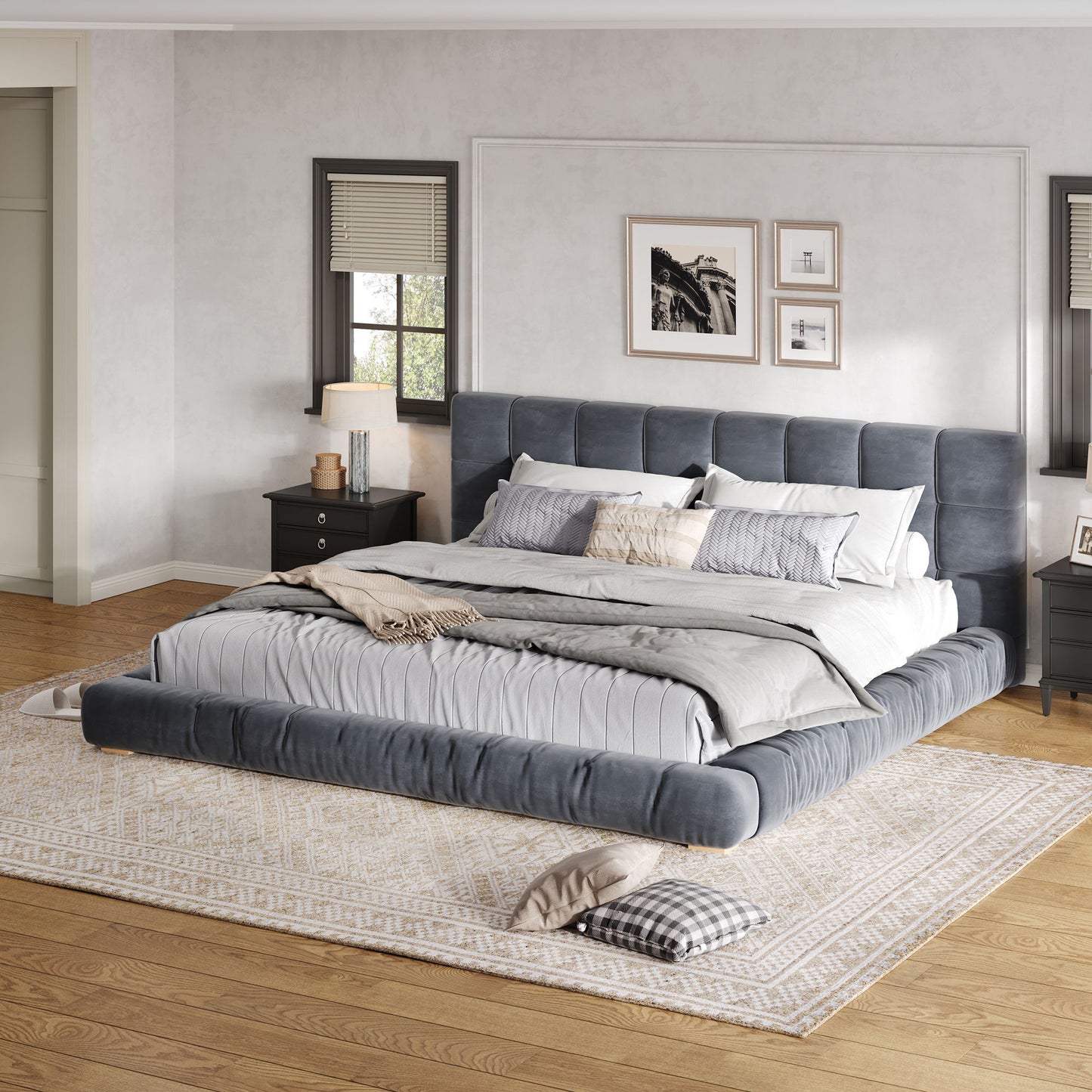 Upholstered Platform Bed Frame With Tufted Headboard