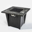 Morden Steel Fire Pit Table With Marble Tile Tabletop, Glass Wind Guard And Lid