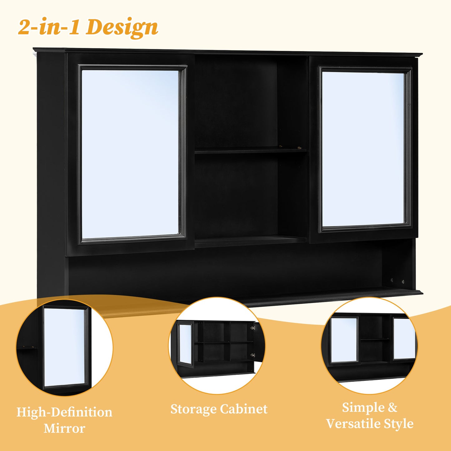 Double Sink Bathroom Vanity Set With Wall Mount Mirror Cabinet