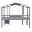 Loft House Bed With Ladder And Slide, With board And Light Strip On The Roof