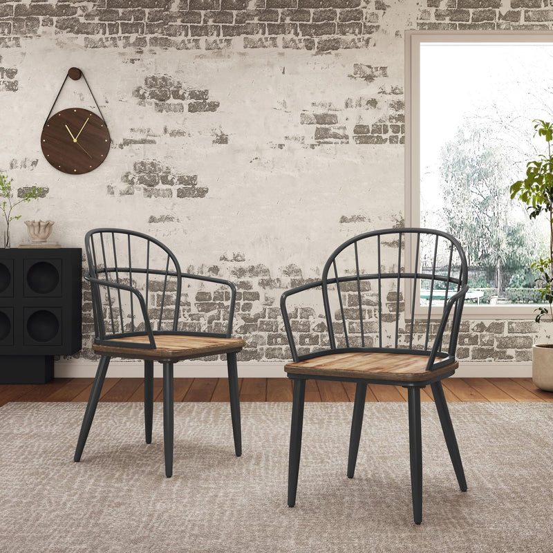 Silla de comedor industrial con patas de metal y abedul (Juego de 2) - Negro / Natural