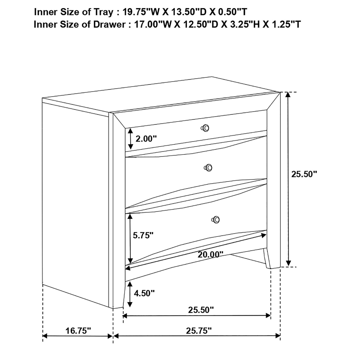 Vollenhove - 2 Drawer Nightstand With Pull Out Tray Storage Solution - Black