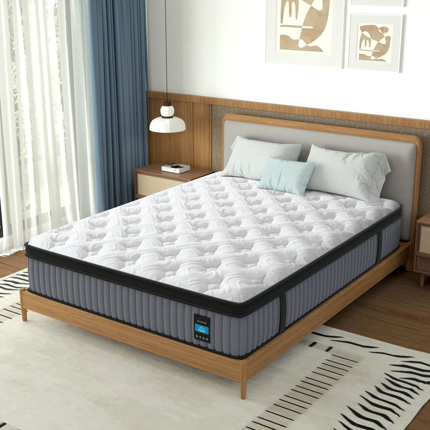 14" Hybrid Mattress, Memory Foam & Pocket Spring Bed, Cooling, Pressure Relief, Back & Hip Support - Gray / White - King