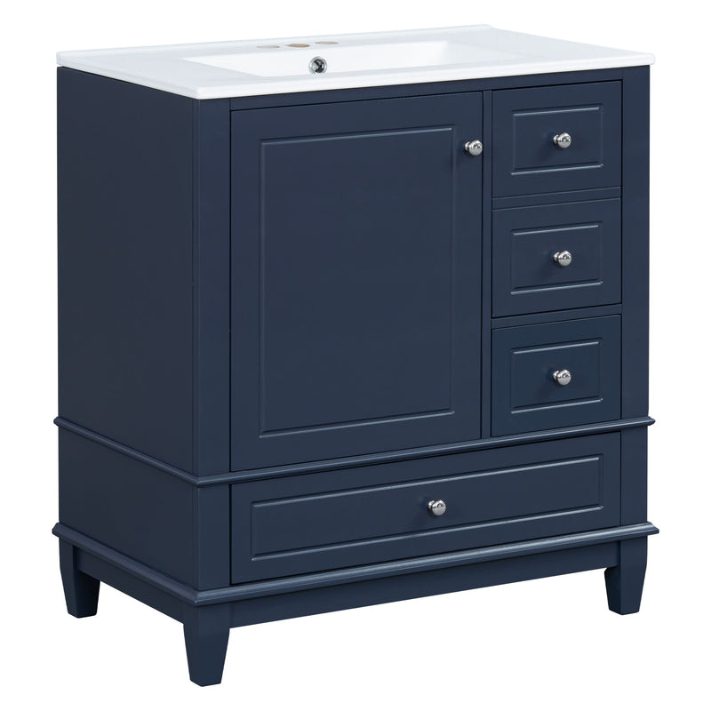 Freestanding Bathroom Vanity With Sink, Soft Close Door, 3 Drawers