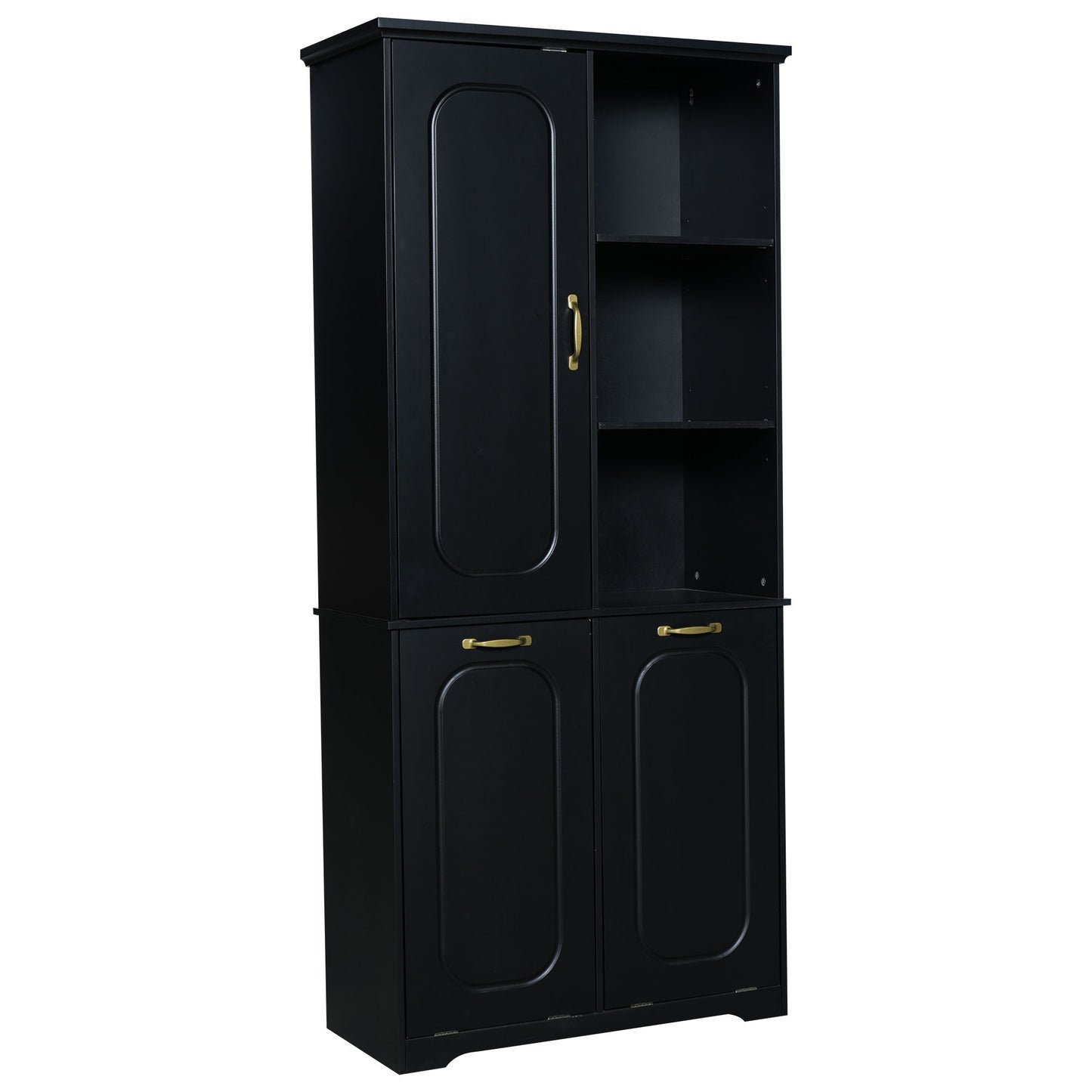 Freestanding Tall Storage Cabinet With 2 Tilt Out Hampers