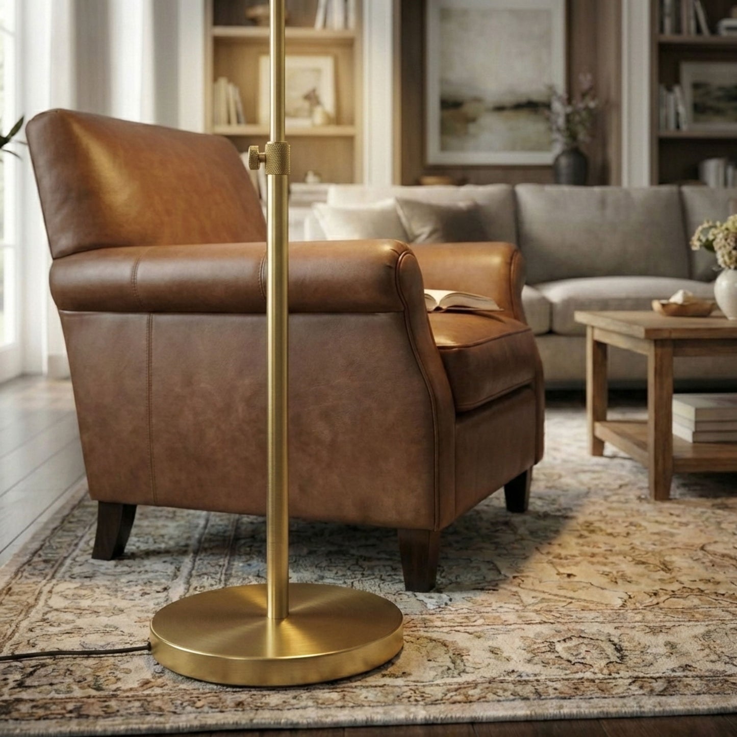 Verve - Floor Lamp With On / Off Switch Adjustable LED Round Base - Gold