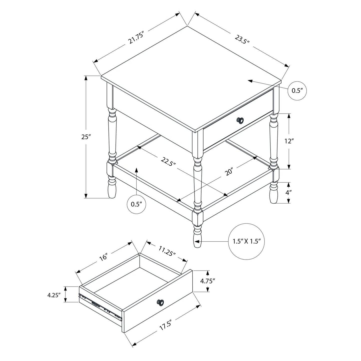 Accent - Table, 2 Tier, Square, Traditional - Walnut