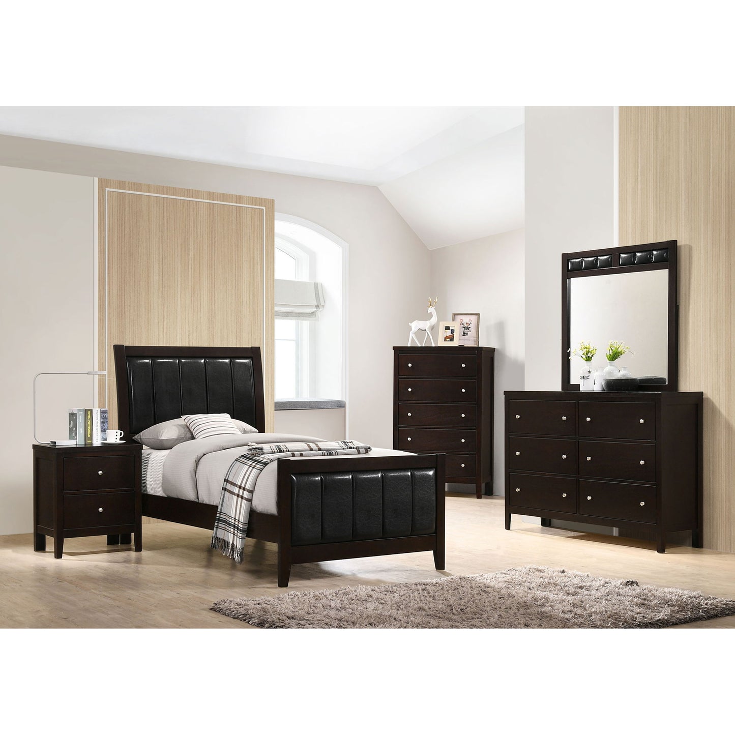 Twin Panel Bed With Headboard And Tapered Legs - Brown