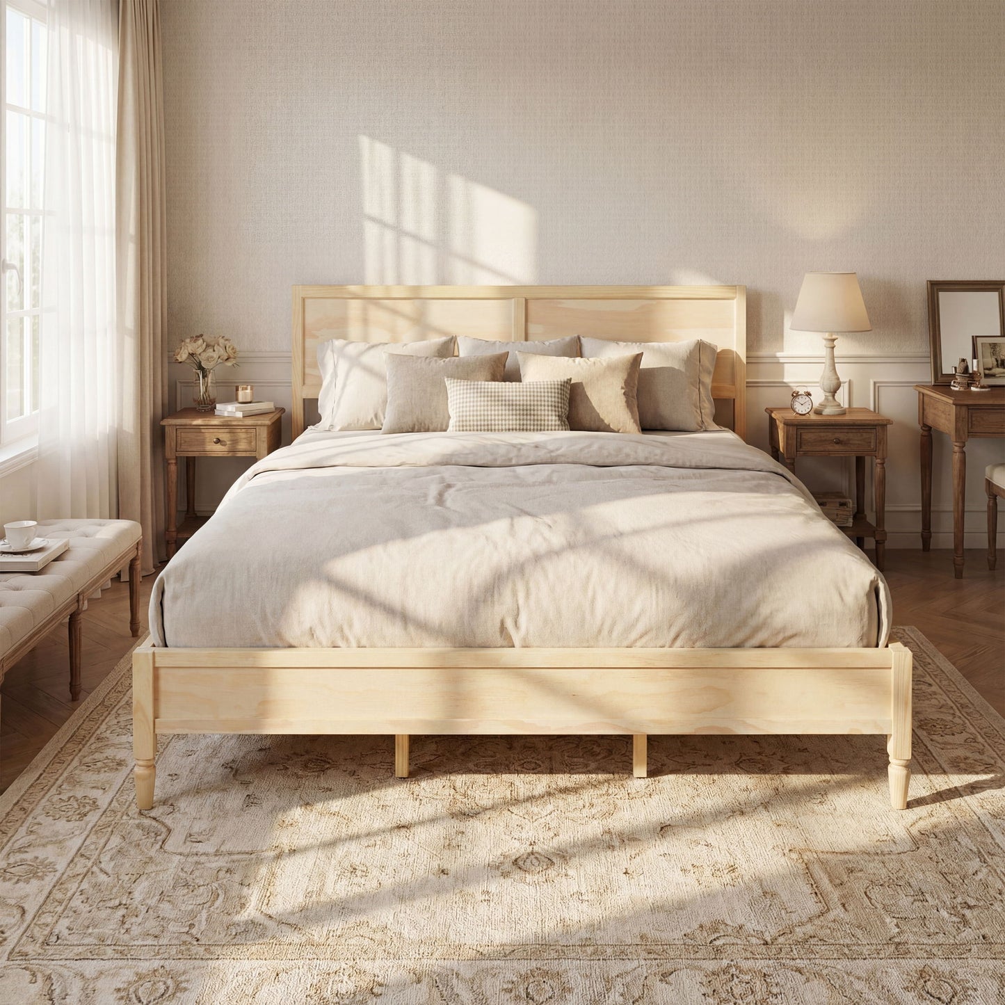 Classic Platform Bed Frame With Panel Headboard