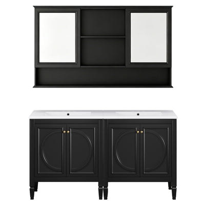 Double Sink Bathroom Vanity Set With Wall Mount Mirror Cabinet