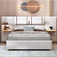 Upholstered Platform Bed, 2 Outlets And USB Charging Ports On Both Sides, 2 Bedside Pillows, Storage Shelves
