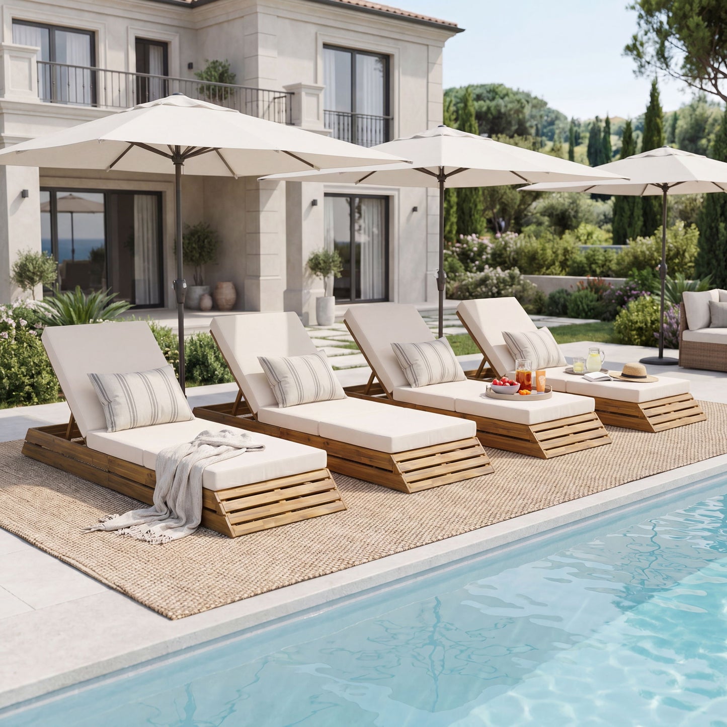 Chaise Lounge Set With Cream 3 Fold Cushion, 3 Position Adjustable Backrest