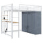 Loft Bed With Desk, Shelves, Power Outlet, LED Light And Wardrobe