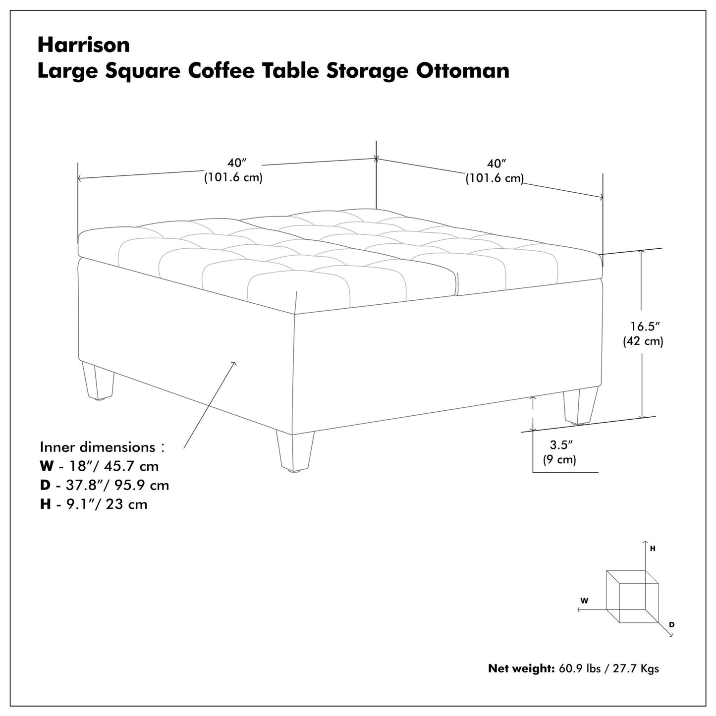 Harrison - Upholstered Coffee Table Storage Ottoman