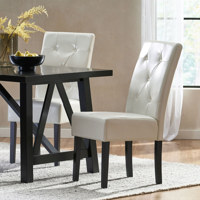 Carter - Silla de comedor 5 Tuft con respaldo capitoné y patas color espresso - Marfil