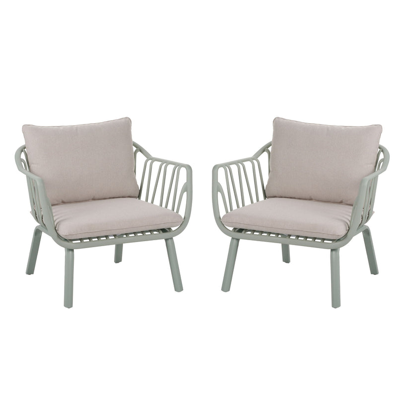 Huron - Outdoor Patio Club Chair (Set of 2) - Beige / Light Green